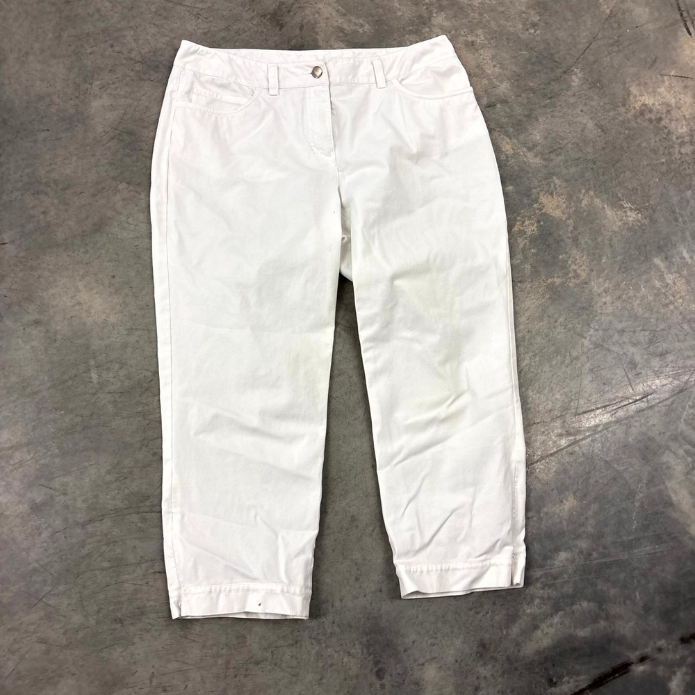 Eileen Fisher Womens White Stretch Cotton Cropped Straight Leg Pants Size S